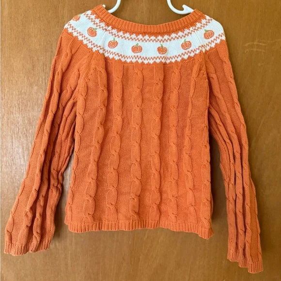Orange Cable Knit Cardigan with White Accents - Picture 3 of 3